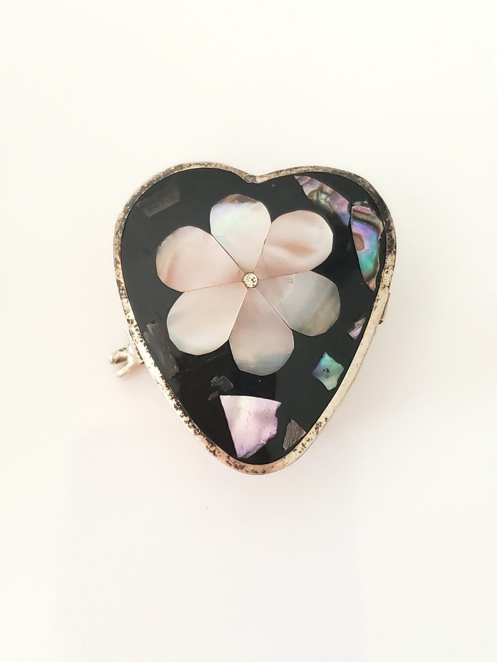 Vintage Estate Silver Alpaca Mother of Pearl Inlay Pill Snuff Box Mexico